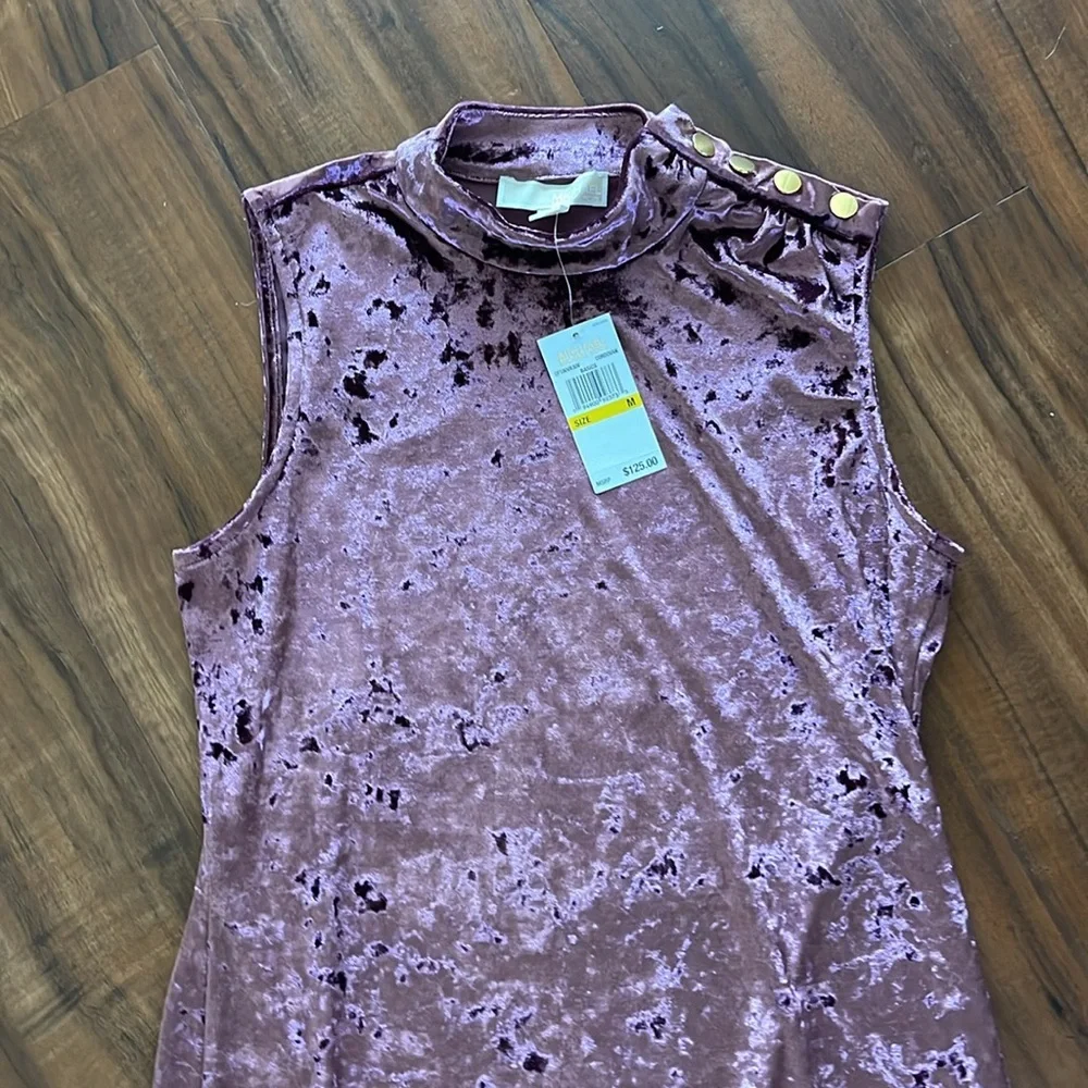 New Michael Kors Purple Crushed Velvet Sleeveless High Neck Midi Dress